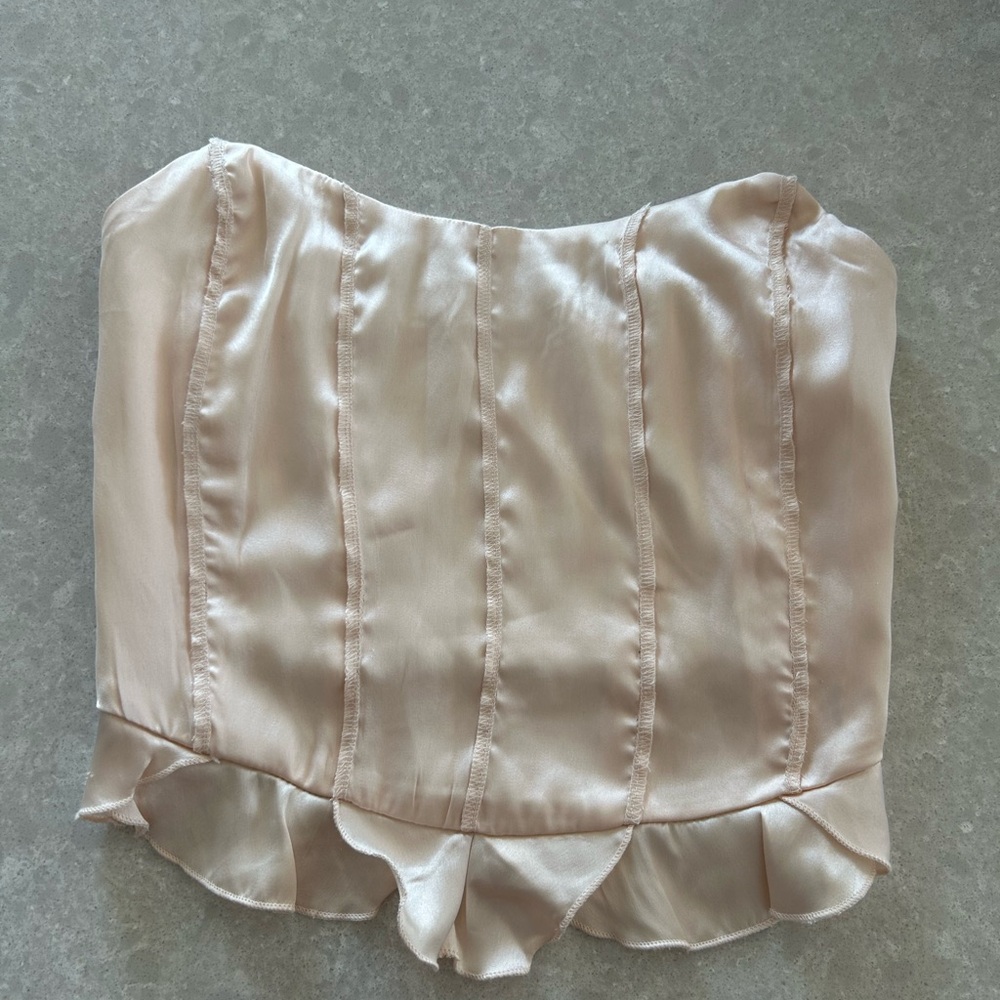 Free People Blush Pink Strapless Ruffle Hem Top